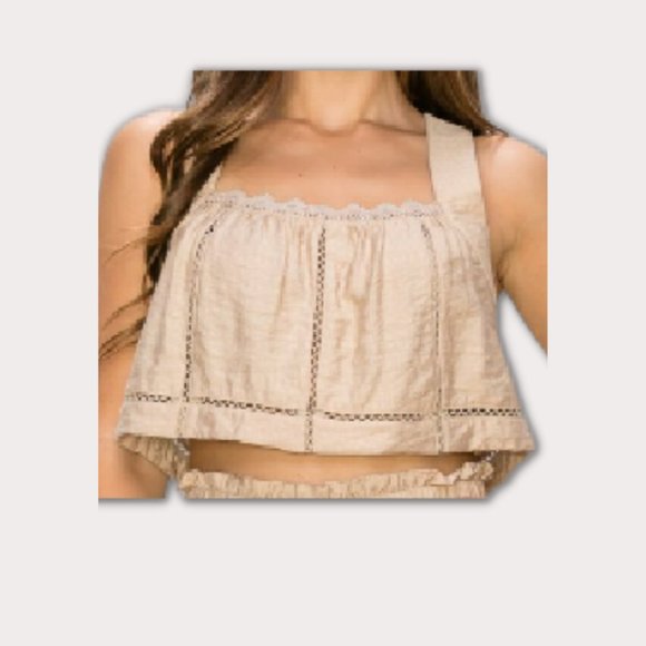 Wide Leg Pant & Crop Top Set |  Tan - Picture 3 of 4